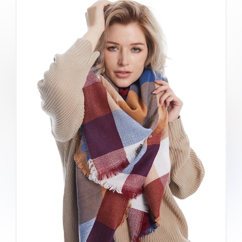 Multicolor‎ Plaid Fringe blanket Scarf